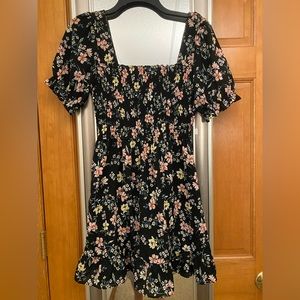 Black floral mini dress
